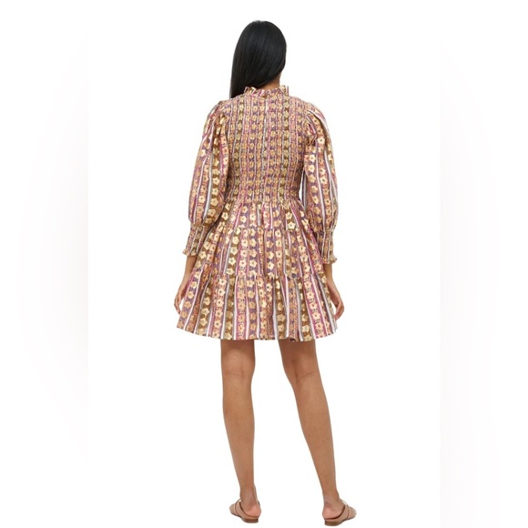 Oliphant NEW Petal Smocked Flirty 3/4 Sleeve Smocked Floral Mini Dress Size S - Picture 2 of 9